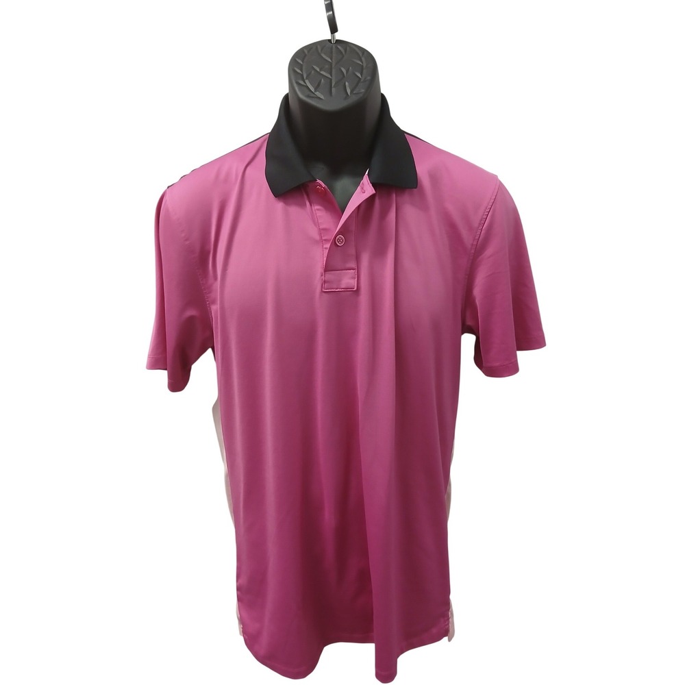 G/FORE Mens Performance Golf Polo Shirt Pink Black Colorblock Short Sleeve L